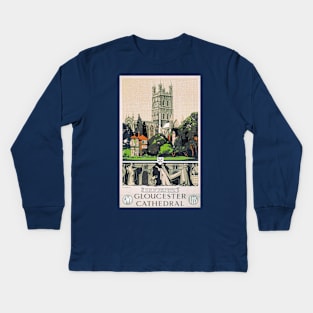 Gloucester Cathedral - GWR,LMS - Vintage Railway Travel Poster - 1923-1947 Kids Long Sleeve T-Shirt